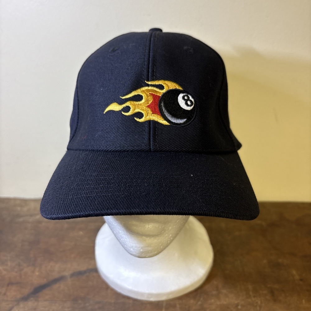 Vintage Y2k Utility Flaming Eight 8 Ball Embroidered Hat Fitted Vtg Pool Fire